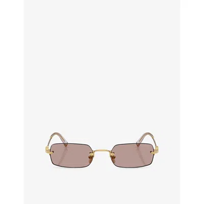 Miu Miu Womens Gold Mu B50s Rectangle-frame Metal Sunglasses In Pink