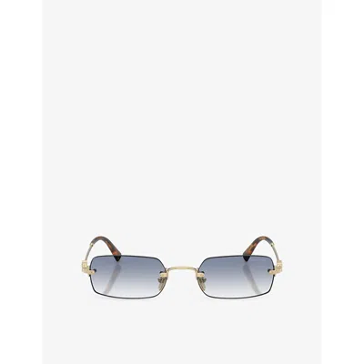 Miu Miu Womens Gold Mu B50s Rectangular-frame Metal Sunglasses