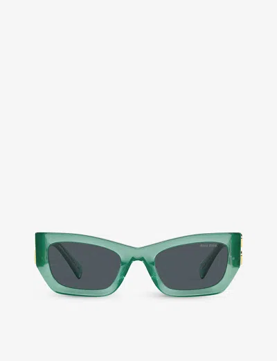 Miu Miu Womens Green Mu 09ws Rectangle-frame Acetate Sunglasses