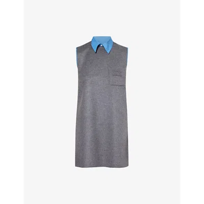 Miu Miu Womens Grigio Text-appliqué Sleeveless Brushed Wool-blend Mini Dress