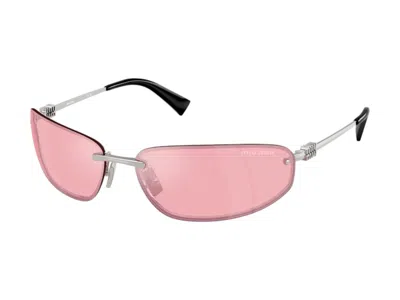 Pre-owned Miu Miu Womens Logo Nocturne Sunglasses In Silver/pink/mirror Lilac (0mu A50s 1bc70j)