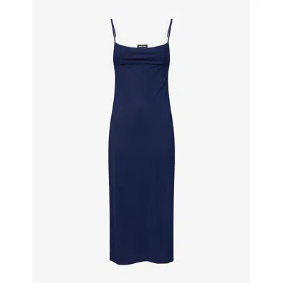 Miu Miu Womens Logo-patch Layered Jersey Midi Dress Bleu In Blue