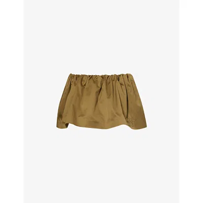 Miu Miu Womens  Logo-appliqué Drawstring-waist Cotton Mini Skirt In Green