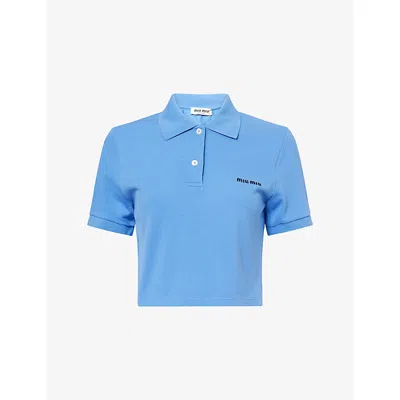Miu Miu Womens Pervinca Brand-embroidery Cropped Cotton-piqué Polo Shirt