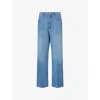 Miu Miu Logo Mid-rise Wide-leg Jeans In Blue
