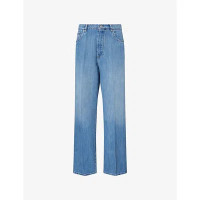 Miu Miu Womens Denim+camoscio Brand-patch Straight-leg Denim Jeans