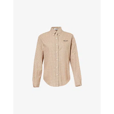 Miu Miu Womens  Check-print Button-down-collar Cotton-poplin Shirt In Corda