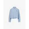 Miu Miu Check Print Cotton Shirt In Celeste+blu