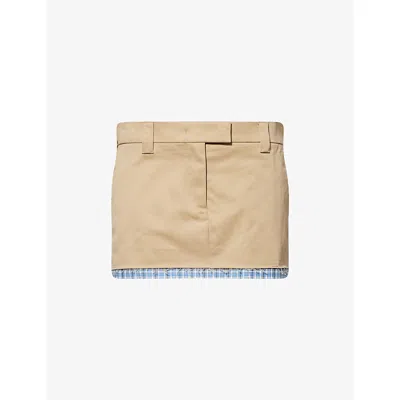 Miu Miu Womens Corda Checked Tailored Cotton-twill Mini Skirt