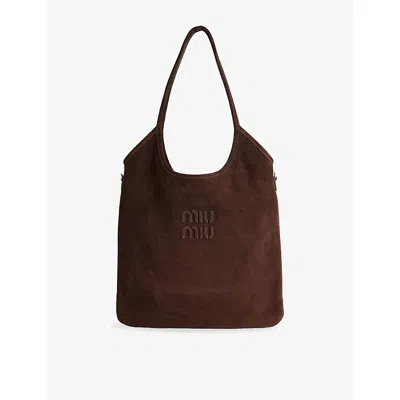 Miu Miu Womens Moro Ivy Suede Shoulder Bag In Brown