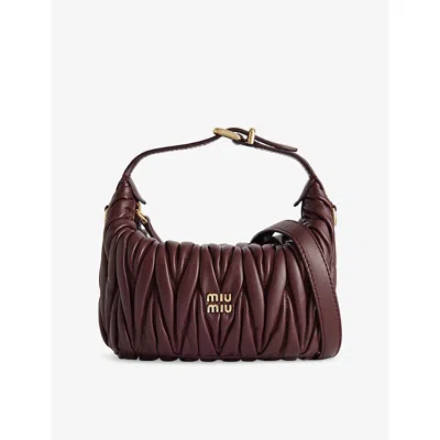 Miu Miu Womens Bordeaux Matelassé Leather Top Handle Bag In Burgundy