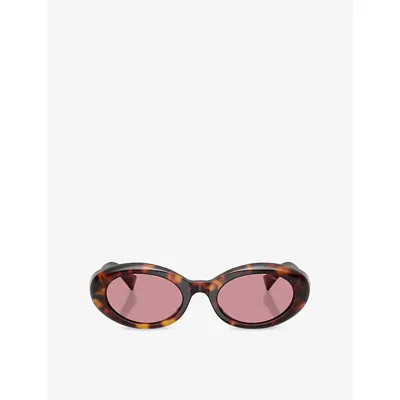 Miu Miu Womens Brown Mu B09s Oval-frame Acetate Sunglasses