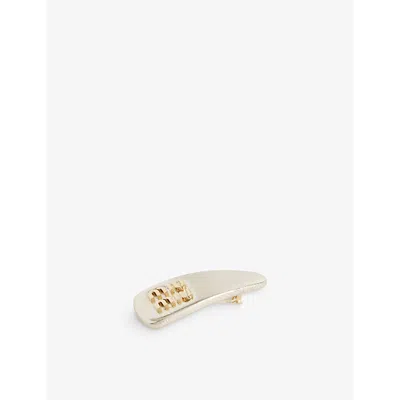 Miu Miu Womens Nappa Brand-plaque Leather Hair Clip Pirite