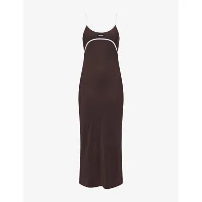 Miu Miu Womens Ebano+bianco Slim-fit Shoulder-straps Stretch-woven Midi Dress
