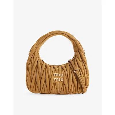 Miu Miu Womens Oliva Wander Matelassé Suede Top Handle Bag In Green