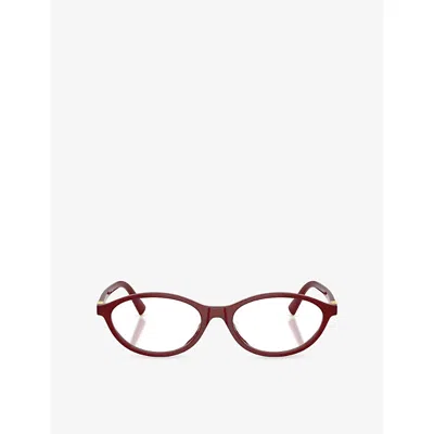 Miu Miu Womens Mu 09xv Oval-frame Acetate Optical Glasses Purple In Brown