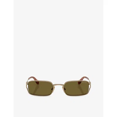 Miu Miu Womens Mu C50s Rectangle-frame Metal Sunglasses Gold In Multi