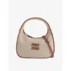 Miu Miu Womens Logo-embellished Canvas Shoulder Bag Naturale+brandy In Neutral