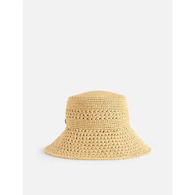 Miu Miu Womens Branded Crotchet Cotton Bucket Hat Naturale+cognac