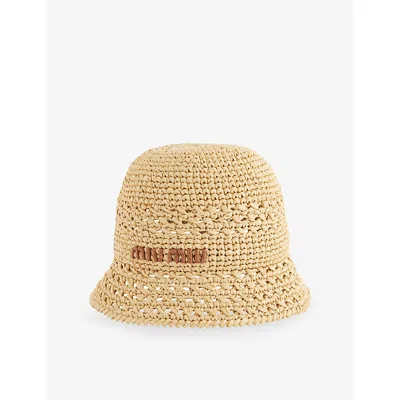 Miu Miu Womens Naturale+cognac Logo-embroidered Crochet Sun Hat In Burgundy