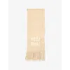 Miu Miu Womens Naturale Fringed Brushed Wool-blend Scarf In Neutral