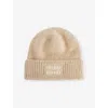 Miu Miu Womens Naturale Logo-print Mohair-wool Beanie Hat In Neutral