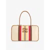 Miu Miu Womens Naturale+moro Beau Canvas And Leather Shoulder Bag