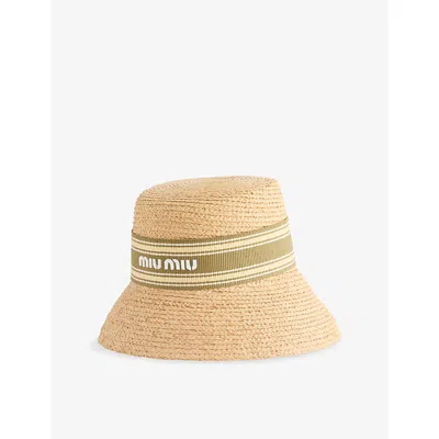 Miu Miu Womens Naturale Tundra Nastro Logo-embellished Raffia Bucket Hat In Neutral