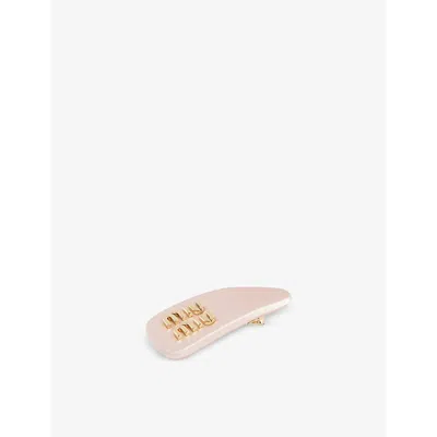Miu Miu Womens  Branded Satin Hairpin In Orchidea