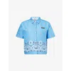 Miu Miu Womens Pervinca Boxy-fit Graphic-pattern Cotton-and-linen Shirt