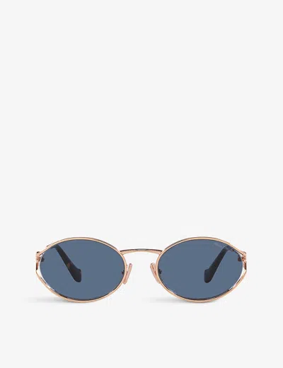 MIU MIU WOMENS PINK MU 52YS ROUND-FRAME BRANDED-ARM METAL SUNGLASSES,67072935
