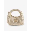 Miu Miu Lamb Leather Quilted Shoulder Bag In Pirite