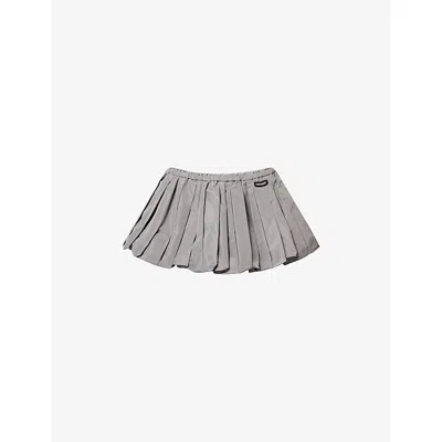Miu Miu Womens Pleated Technical Woven Mini Skirt Piombo