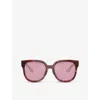 Miu Miu Miu Womens Red Mu 01zs Square-frame Tortoiseshell Acetate Sunglasses In Red