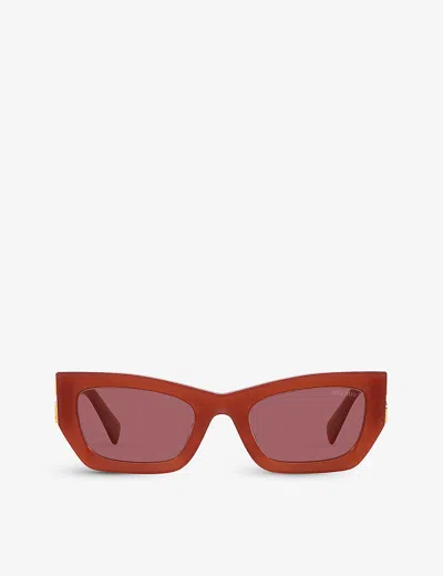 Miu Miu Womens Red Mu 09ws Brand-embellished Rectangular-frame Acetate Sunglasses In Cognac Opal