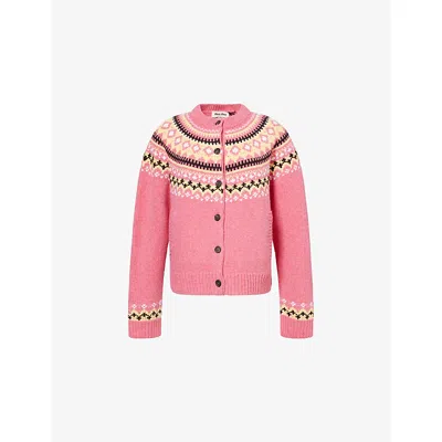 Miu Miu Womens Rosa Fair-isle Knit Wool Cardigan In Pink
