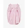 Miu Miu Elasticated Waistband Striped Shirt Mini Dress Clothing In Pink