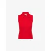 Miu Miu Womens Rosso Sleeveless Polo-collar Cashmere Top In Red