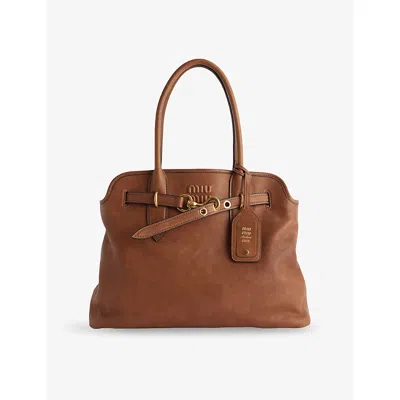 Miu Miu Womens Rovere Aventure Leather Medium Handbag