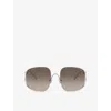 Miu Miu Womens Silver Mu A57s Square-frame Metal Sunglasses In Brown