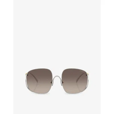 Miu Miu Womens Silver Mu A57s Square-frame Metal Sunglasses In Brown