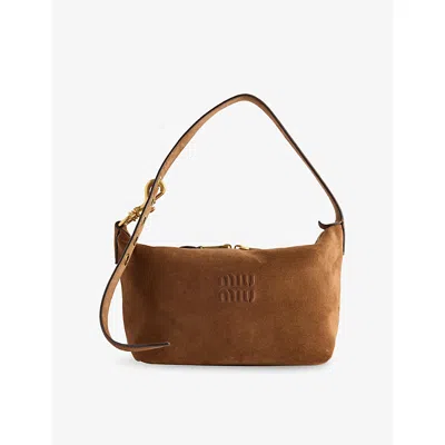 Miu Miu Womens Spirit Suede Small Handbag Cacao