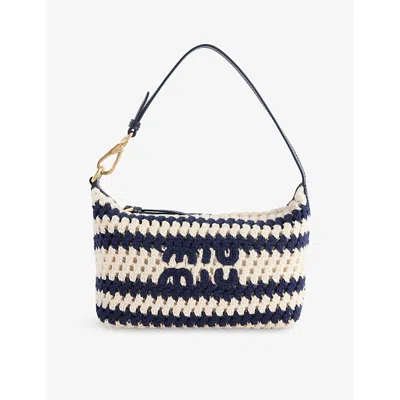 Miu Miu Womens Blu+bianco Stripe Crochet Cotton Pouch In Multi