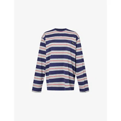 Miu Miu Womens Striped Long-sleeves Cotton-jersey T-shirt Grigio+navy Xs