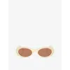 Miu Miu Womens White Mu 06zs Oval-frame Acetate Sunglasses In Purple