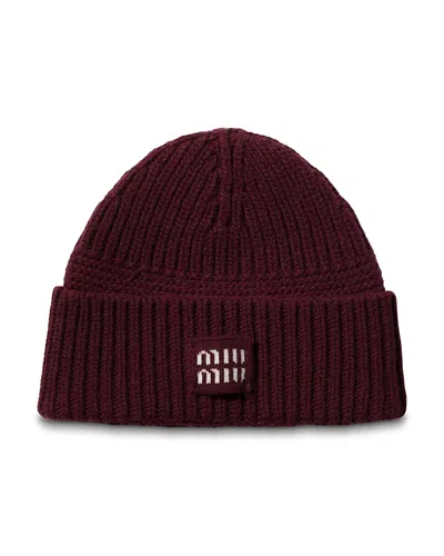 Miu Miu Wool And Cashmere Beanie In Burgundy