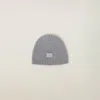 Miu Miu Dark Grey Stretch Wool Blend Beanie Hat In Grey