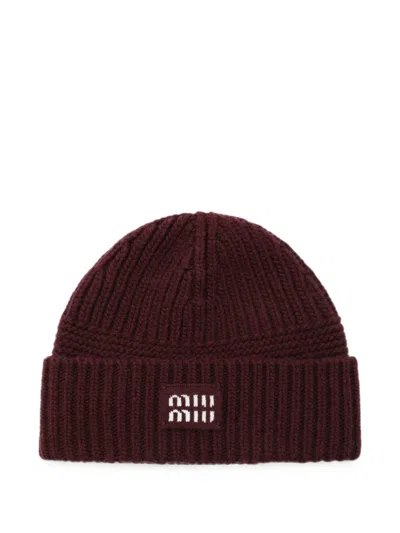 Miu Miu Wool And Cashmere Beanie In Rot