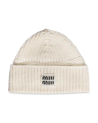 Miu Miu Wool And Cashmere Beanie In White