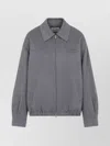 Miu Miu Logo-patch Zip-up Bomber Jacket In Wool In Gray
